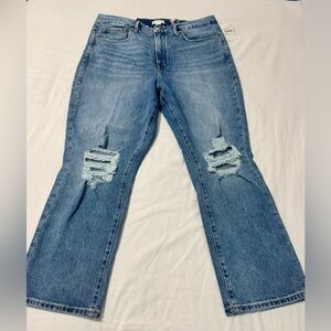 Good American Womens Good Boy Denim Jeans Distressed Zip Fly Indigo085 Size 15